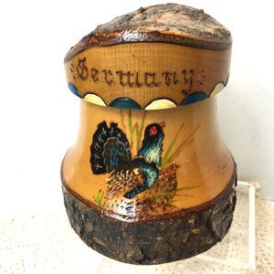 Beer Stein German Wood Handmade Carved Plastic Insert Unique VTG EUC